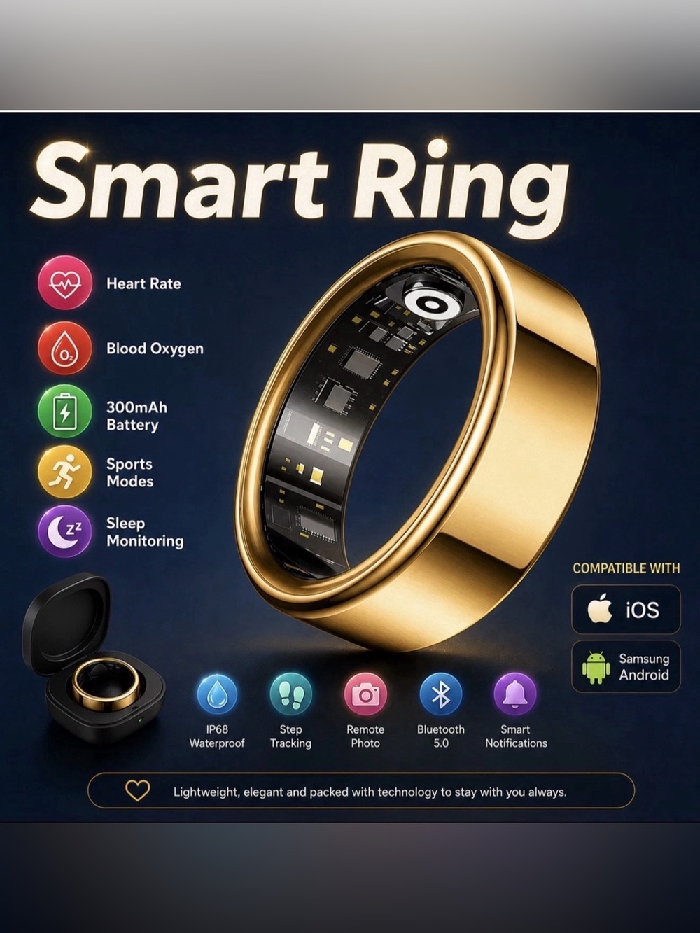 SMART RING SIZE 8 GOLD
